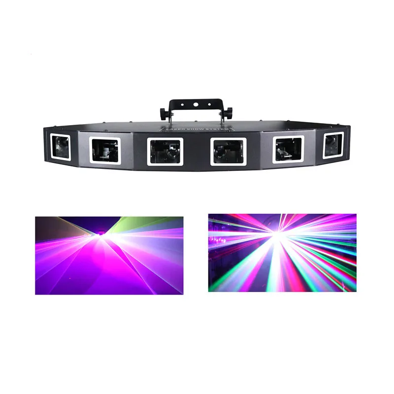 Six Head Stage DJ RGB Full Color Laser Party Disco Light with Sound Activated DMX Control Great for Party Discos Bar Club