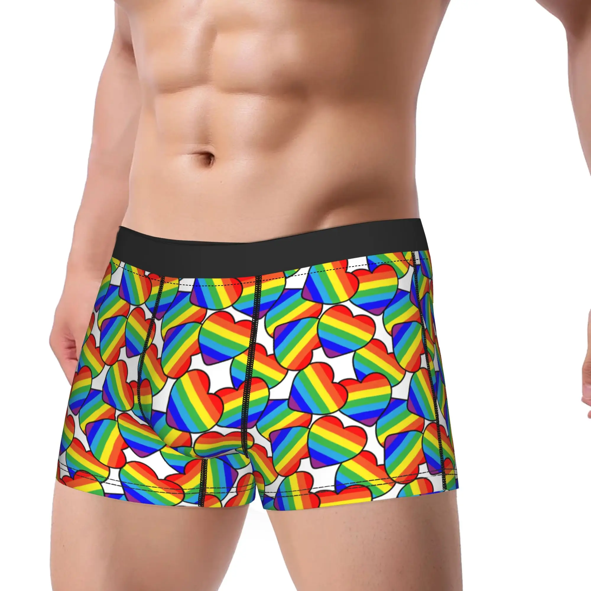 seamless pattern rainbow heart Underwear  Men Panties Printing Novelty Boxer Shorts High Quality Shorts Briefs Large Size