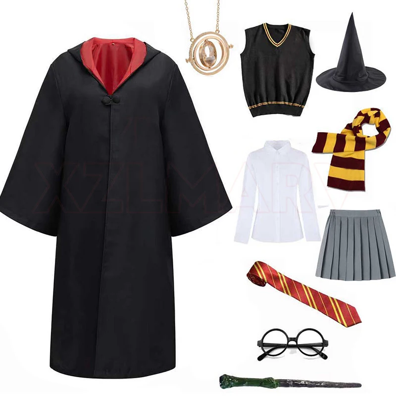 Hogwarts Cosplay Costumes School of Witchcraft and Wizardry Robe Harris Slytherin Halloween Wizard Hat Tie Scarf Magic Wand Toys