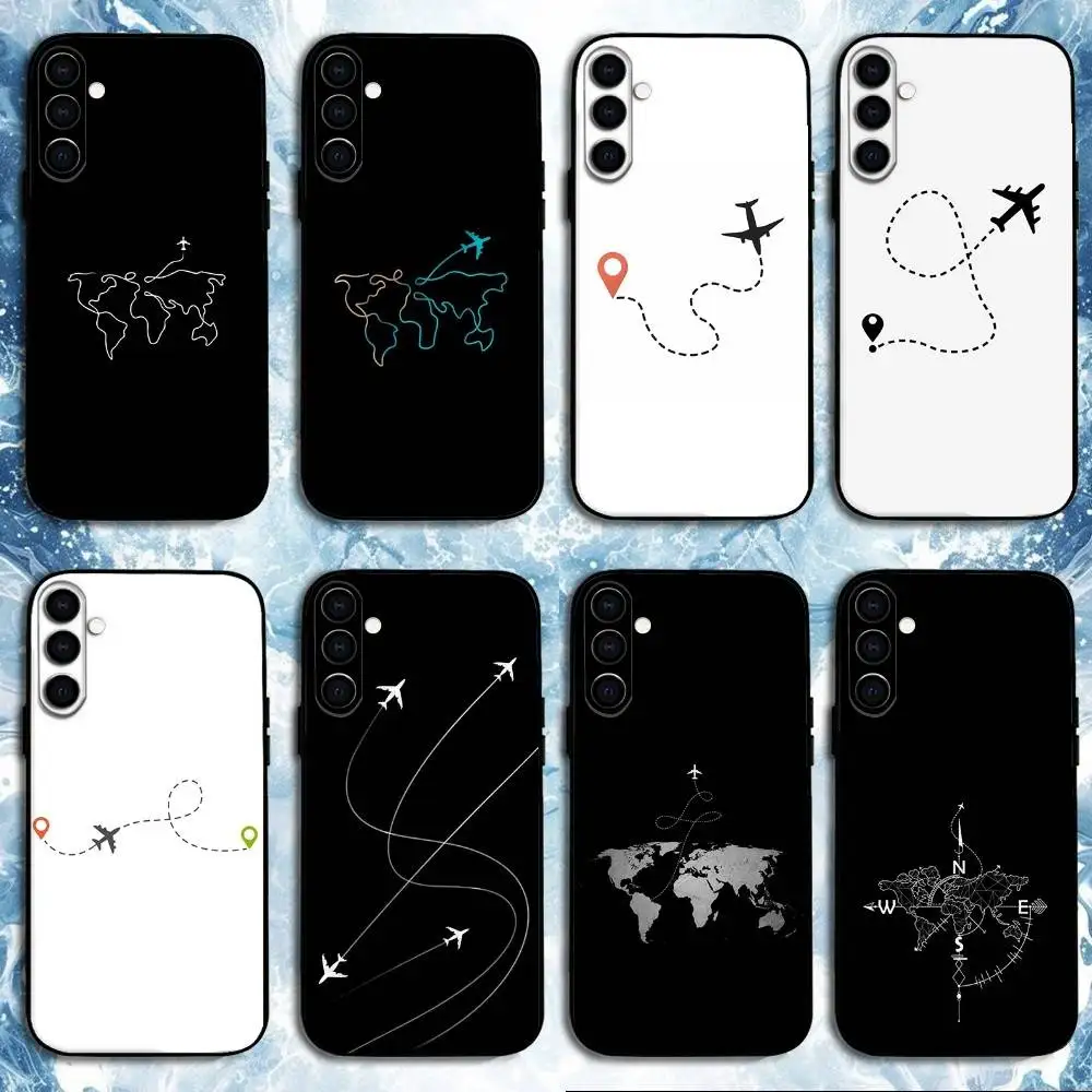 

Travel Airplane Route Design Phone Case For Samsung Galaxy A73,A72,A71,A70,A53,A52,A51,Others Soft Black Shell