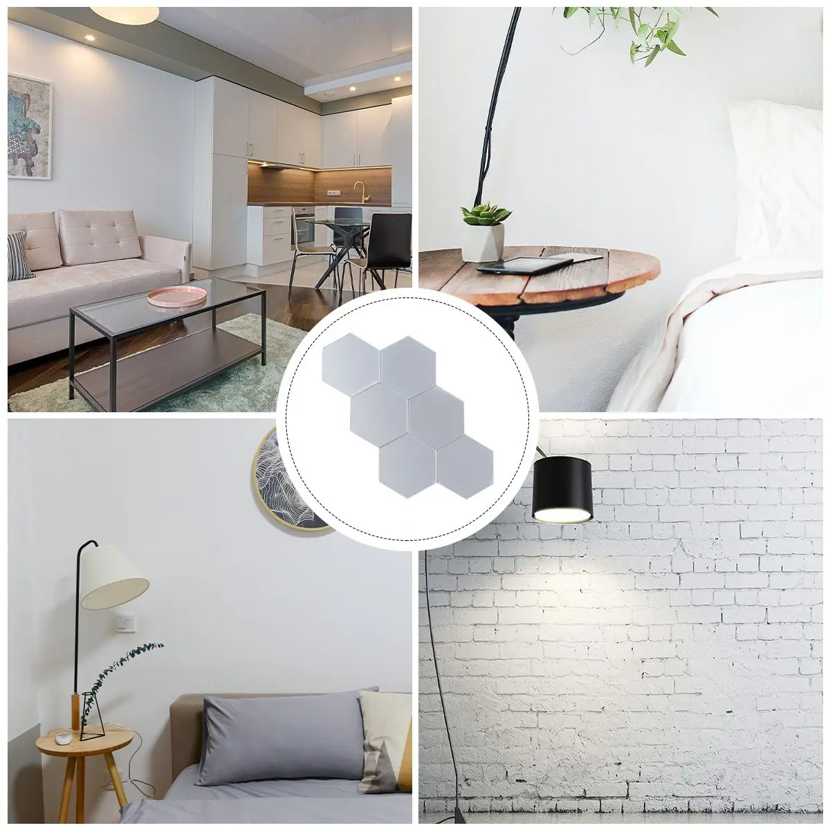 

12 Pcs Room Decor Futuristic Square Mural DIY Mirror Wall Sticker Home Hexagon Decal Ceramic Tile