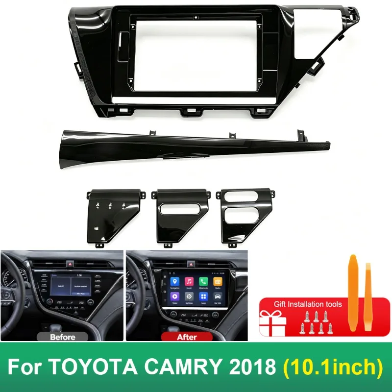 10.1 Inch Car Radio Fascia Frame For Toyota Camry 2018 LHD Bright Black Dashboard Panel Trim With 3 Accessories