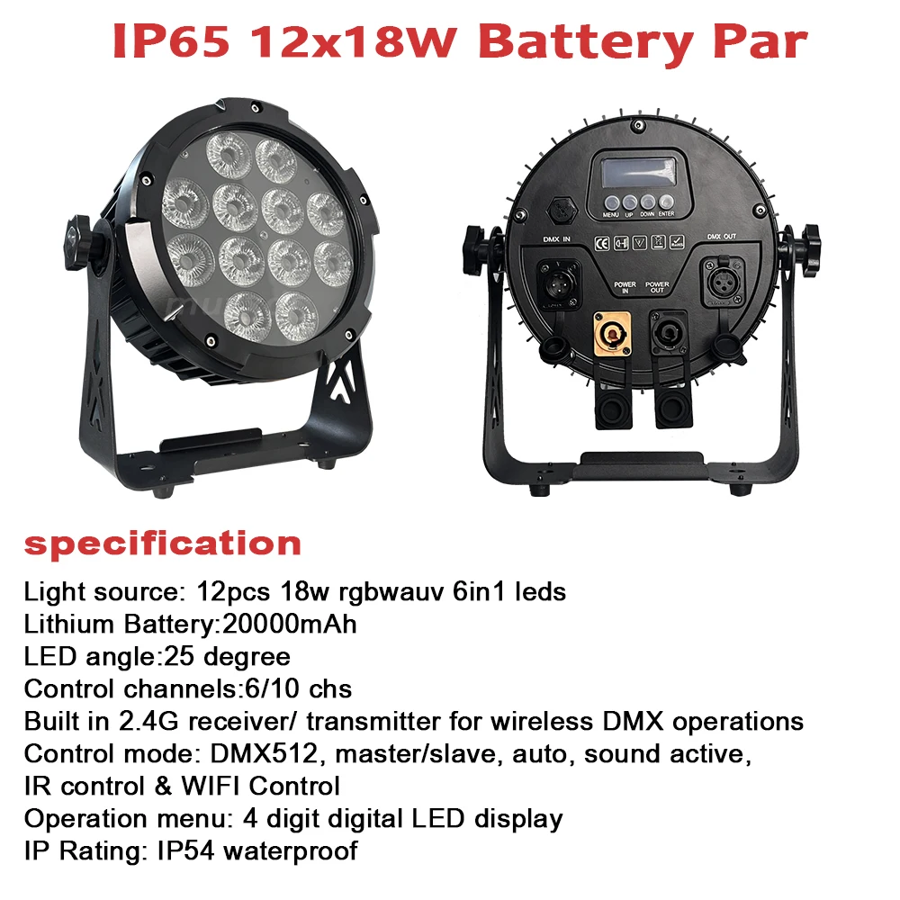 MUXXDJ 6pcs With Flight Case IP65 Waterproof up Lighting 12*18W RGBWA UV 6in1 Wireless Dmx Battery Powered for Party Lights