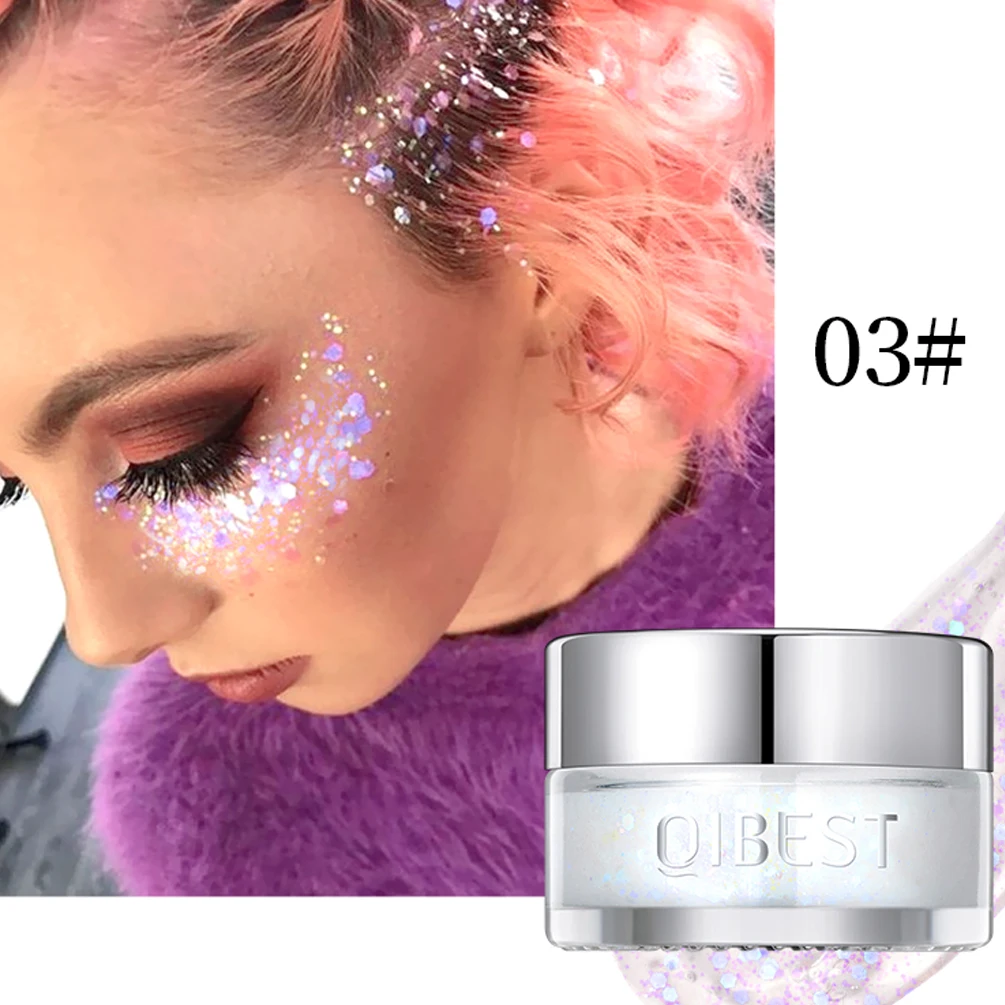 QIBEST Eyeshadow Glitter Gel Cream Face Hair Body Nail Glitter Gel Heart Star Moon Loose Sequins Festival Makeup Decorations