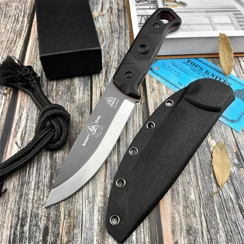 High Harness TOPS Brakimo Outdoor Combat Fixed Knife D2 Blade with Scabbard Portable EDC Camping Hunting Survival Tool