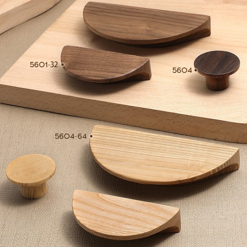 New Chinese Style Wood Grain Semi-circular Wood Cabinet Drawer Wardrobe Door Handle Walnut Cabinet Door Handle