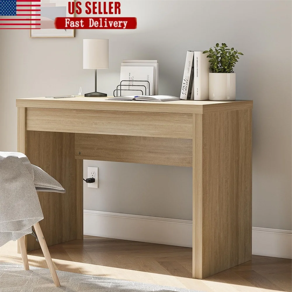 

Cooper Writing Desk with USB Ports Minimalist Computer Desk Home Office Dorm Room Storage Drawer Durable Engineered Wood