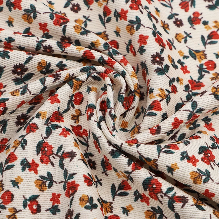 Thin Striped Corduroy Fabric with Flowers By Meter for Dresses Skirts Sewing Printed Floral Pattern Cloth Comfortable Breathable