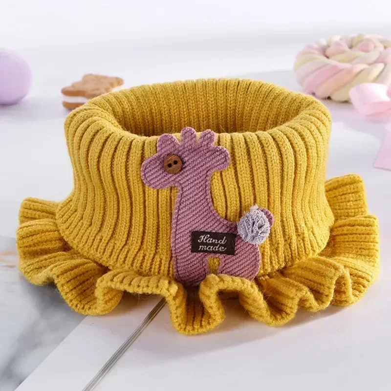 6 Colors Warmer Baby Knitted Scarf Cartoon Giraffe Ruffle Neck Girls Kids Warm Scarves Collar Circle Outdoor Winter Scarfs