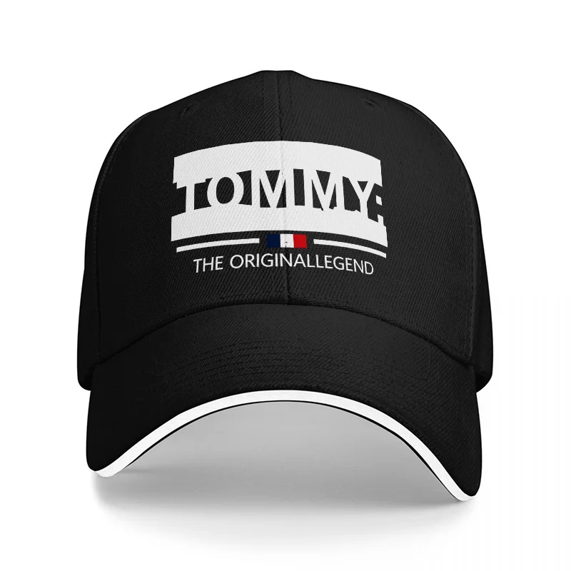 Gorra de Béisbol Negra TOMMY THE ORIGINAL LEGEND con Ribete Blanco y Detalle de la Bandera de Francia, Diseño Clásico de Estilo Urbano