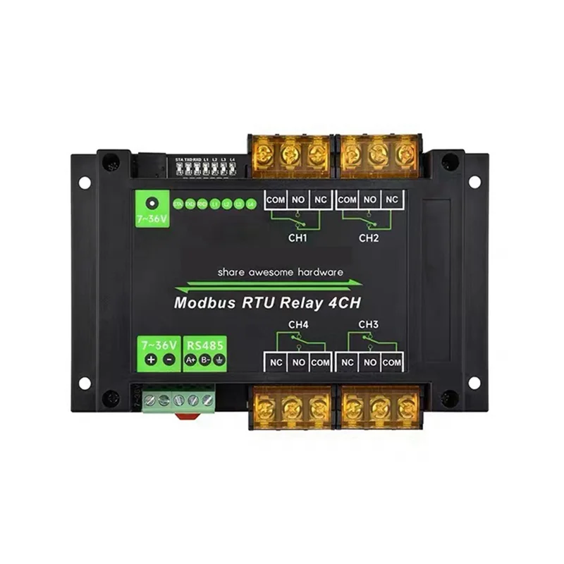 ABZW DIN-Rail 4 ช่องโมดูลรีเลย์ Modbus RTU โปรโตคอล RS485 High Current โมดูลรีเลย์หลากหลายการแยกวงจรป้องกัน