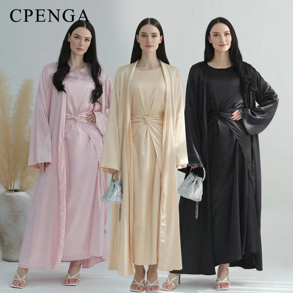 

Middle Eastern 3-Piece Islamic Clothing Set for Women Ramadan Dubai Modest Abaya Muslim Hijab Dress 2025 Plain Turkey Kaftan