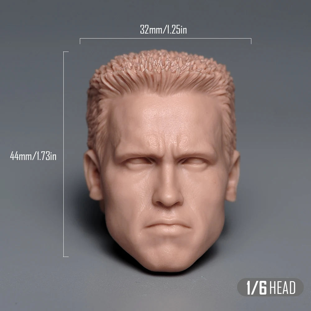 Unpainted 1/6 Schwarzenegger Kylin Zhang Brad Pitt Ronaldo White Wolf Geralt Head Sculpt Fit 12\'\' Soldier Action Figure Body