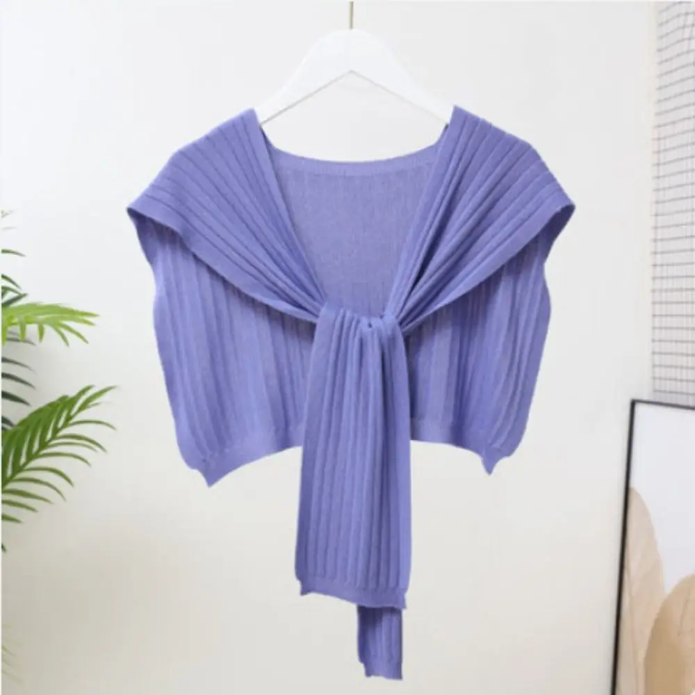 Warm Stripe Knitted Shawl All-match Sunscreen Naval Style Knot Scarf Cloak Cape Blouse Shoulder Fake Collar Outdoor