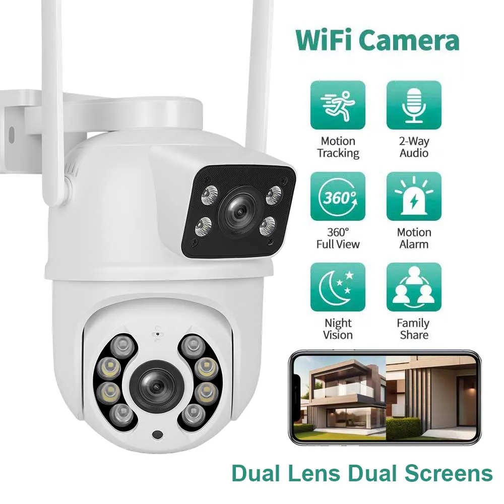 4K 8MP Dual Lens Dual Screens PTZ Wifi Camera with AI Human Detection Wireless Outdoor CCTV Security IP Camera Ziicam