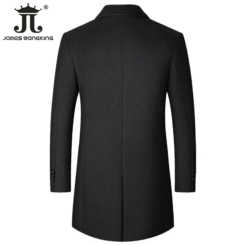 Male Woolen Coat Solid Color Slim Mid-Length Windbreaker Warm Wear-Resistant Men\'s Wool Coat Business Formal Wear Casual Jacket