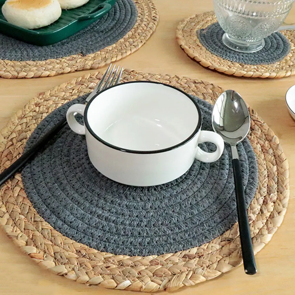 

2pcs Insulated Table Mats Heat Resistant Round Straw Woven Anti-Scald for Kitchen Restaurant Cotton Reusable