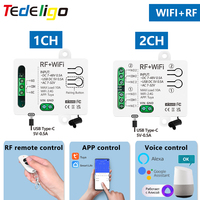 Tuya WiFi Wireless Remote Control Light Switch 5V 12V 24V 48V 1CH/2CH Dry Contact Relay Alexa Google Home Alice for Lamp/Motor