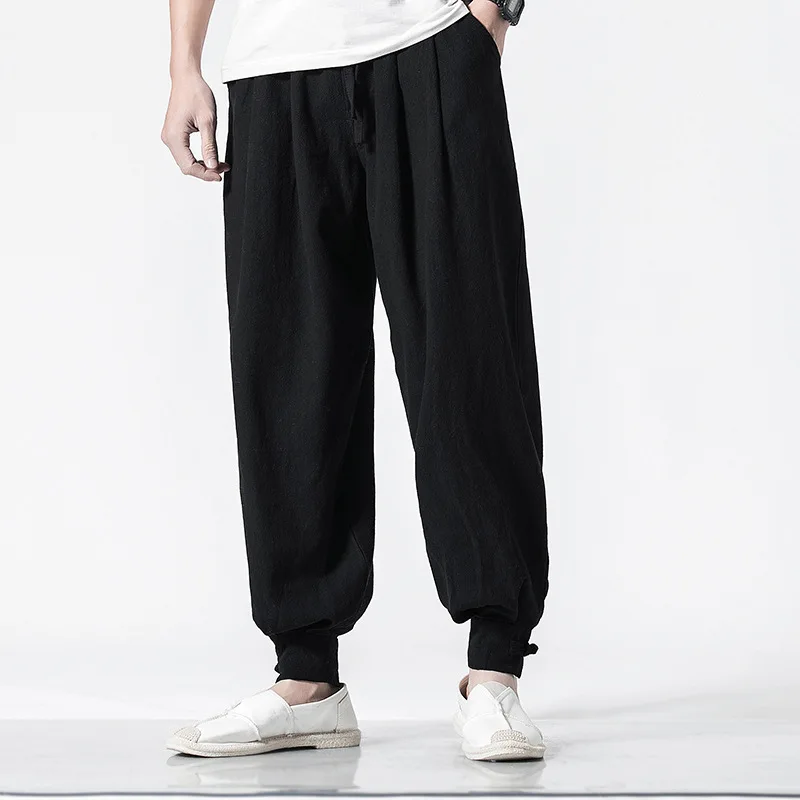Men's Loose-fit Cotton Linen Monk Pants Spring/summer Long Pants Elastic Waistband Kung Fu Summer Monk Pants - Image 5