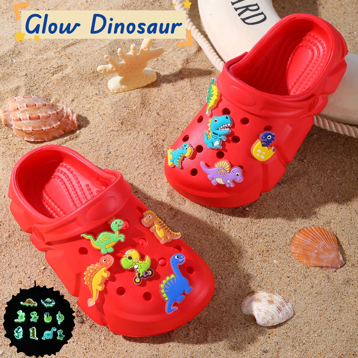 Atmungsaktive Freizeit-Clogs für Jungen mit leuchtender Cartoon-Dinosaurier-Dekoration, leichte Clogs für Dusche, Strand und Pool 3057 – Detail 5