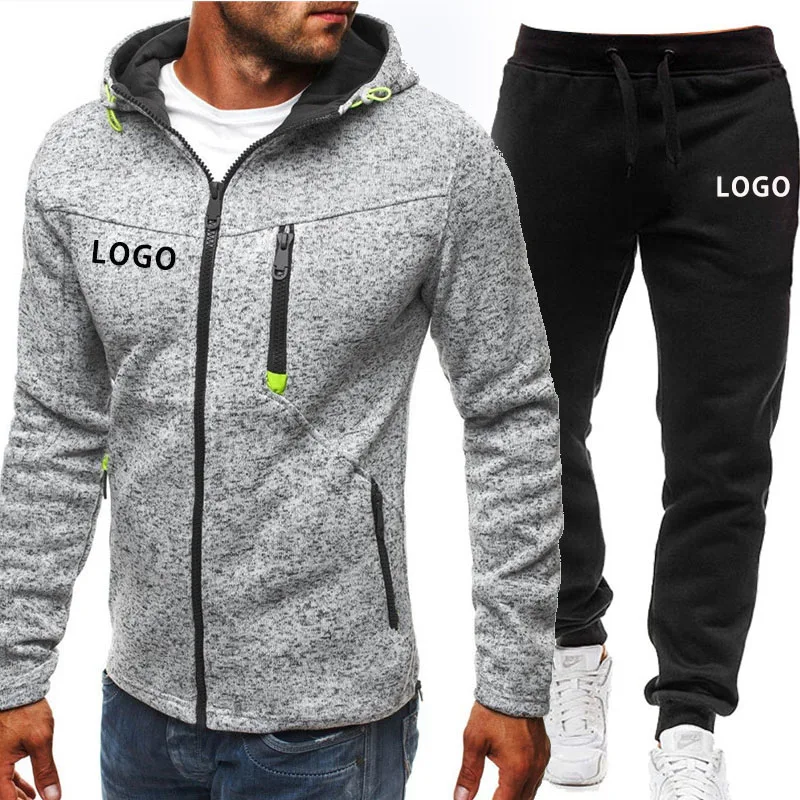 Custom Logo Brand Men Tracksuit 2 Pieces Sets Autumn Winter Jacket Casual Zipper Hoodies Sportswear+Pants Sports Suit Clothing