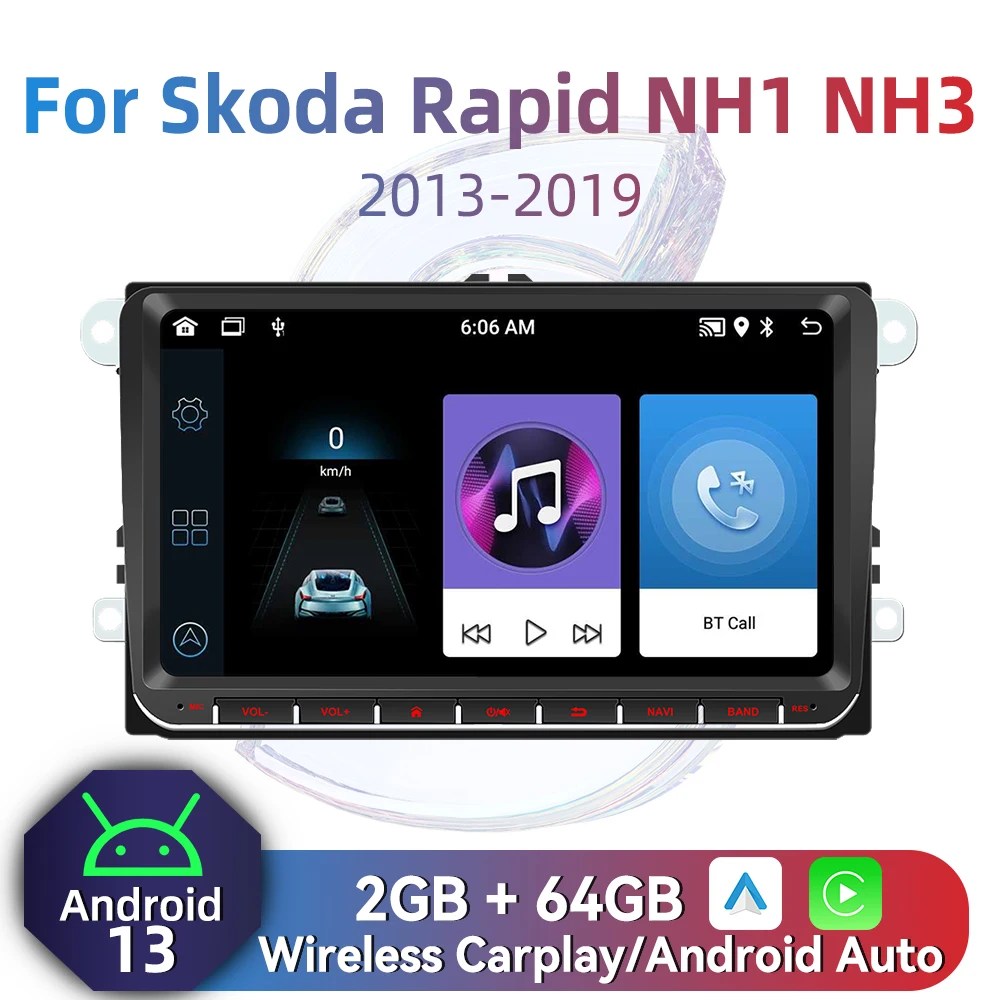 

2 Din Android Radio Car Multimedia for Skoda Rapid NH1 NH3 2013-2019 9" Screen GPS Navigation Wireless Carplay Autoradio Stereo