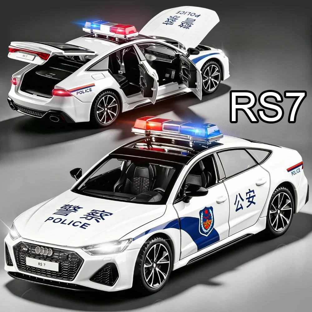 1:32 AUDI RS7 Aventador Alloy Police Cars Diecast Model Toys Doors Opened Sound Light Pull Back Miniature Models Christmas Gifts