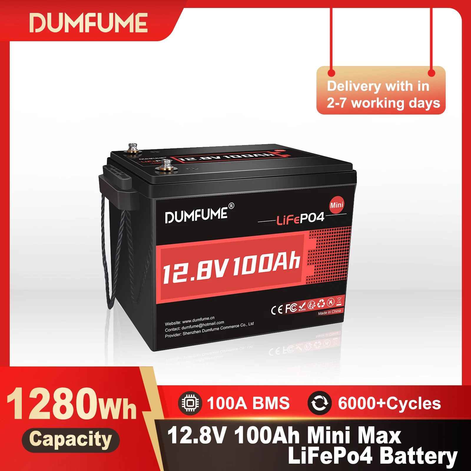 

Dumfume 12,8 В LiFePO4 емкость аккумулятора 100 Ач Mini Max Встроенный выход 100 А BMS 1280 Втч для домашней резервной энергии RV Солнечная система