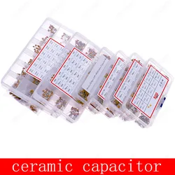 Kit de condensador cerámico multicapa, 50V (100 ~ 106), 10pF ~ 10uF, 102, 103, 104, 105, 22pF, 47pF, 68pF, 1nF, 10nF, 100nF, 0,1 uF, 1uF, P = 5,08mm