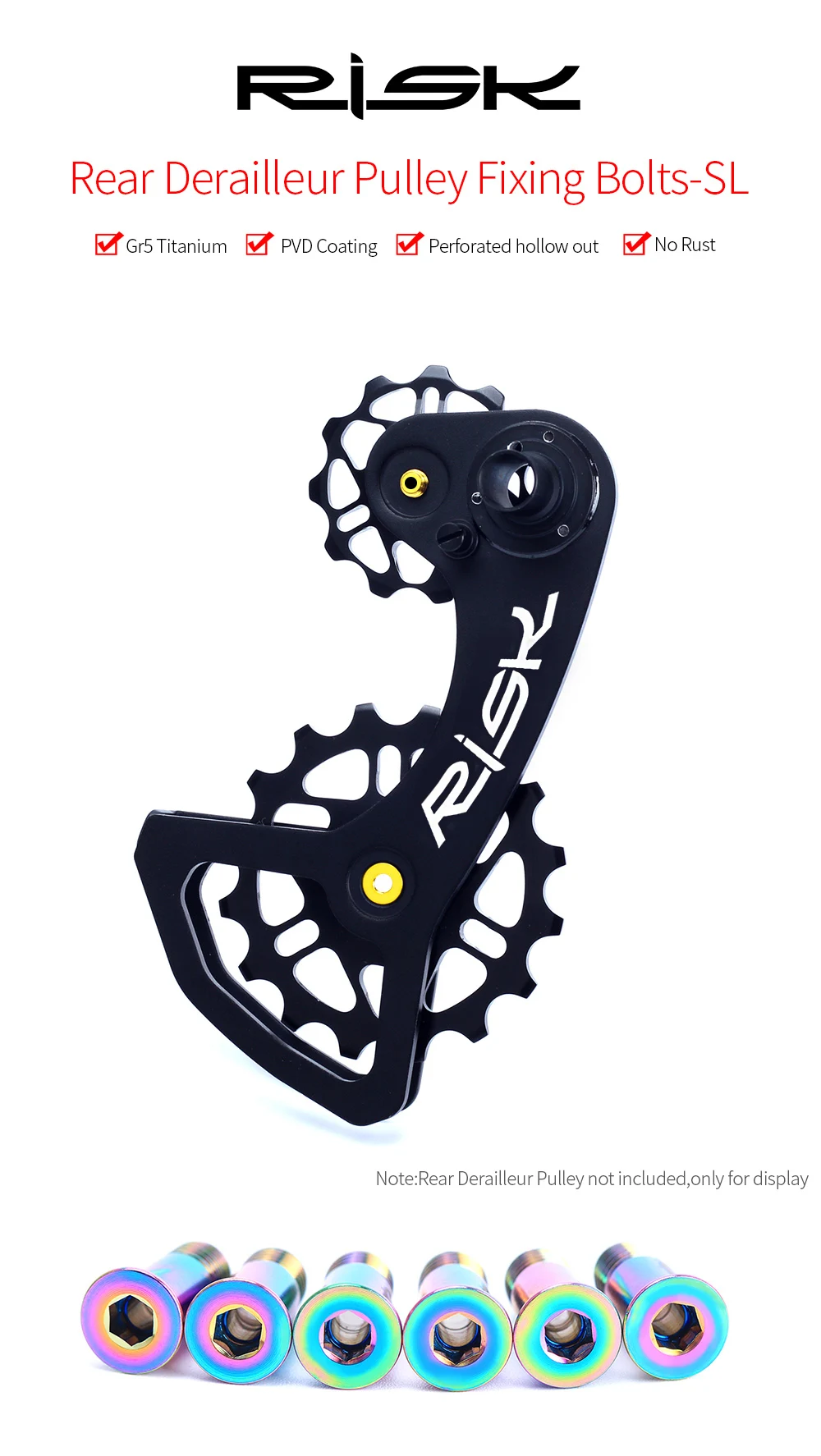 خطر MTB الطريق الدراجة الخلفية Derailleur عجلة شدادة مسامير ، سبائك التيتانيوم دراجة بكرة دليل عجلة تثبيت البراغي ، 2 قطعة M5 * 14.2 مللي متر