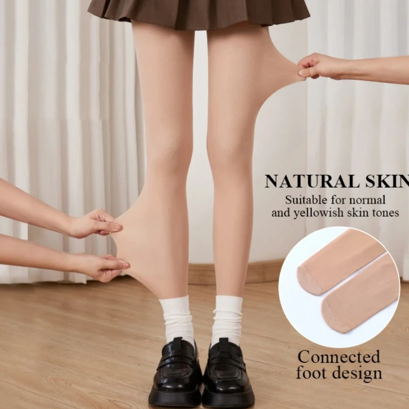 Women's Plush ThickenWater-glossTightsWinterWarm Fleece-Lined Outerwear Leggings Translucent Shaping Elastic JK Pantyhose