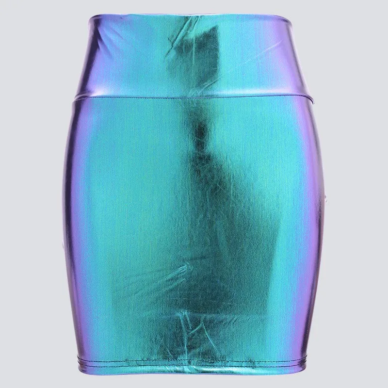 

Shiny Metallic Holographic Women High Waist Sexy Pencil Skirt Nightclub Party Festival Rave Stage Performance Pole Dance Costume