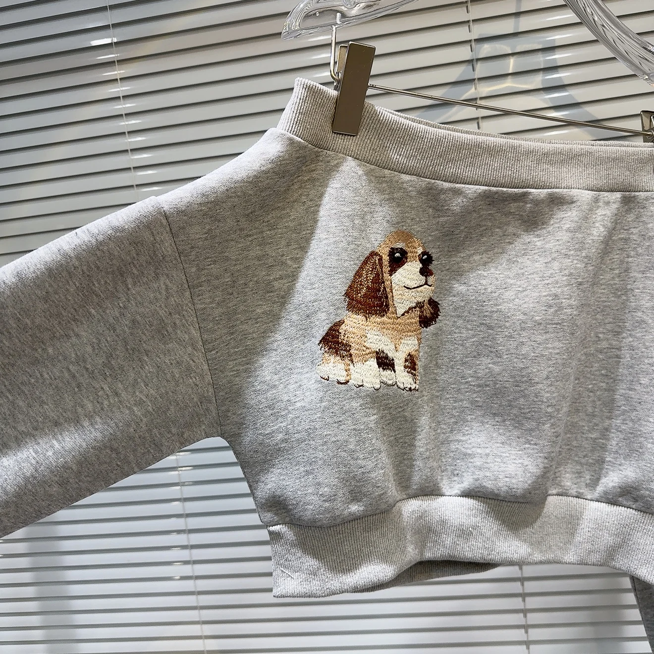2025 Autumn New Drop Women's Sweet-Edgy Off-Shoulder Sweatshirt with Cartoon Puppy Embroidery