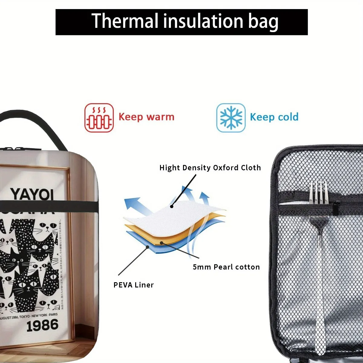 Yayoi Kusama-Inspired Insulated Thermal Bag for Lunch, Office, Travel Unisex Design with Kusama's Signature Name Print Lunch Box