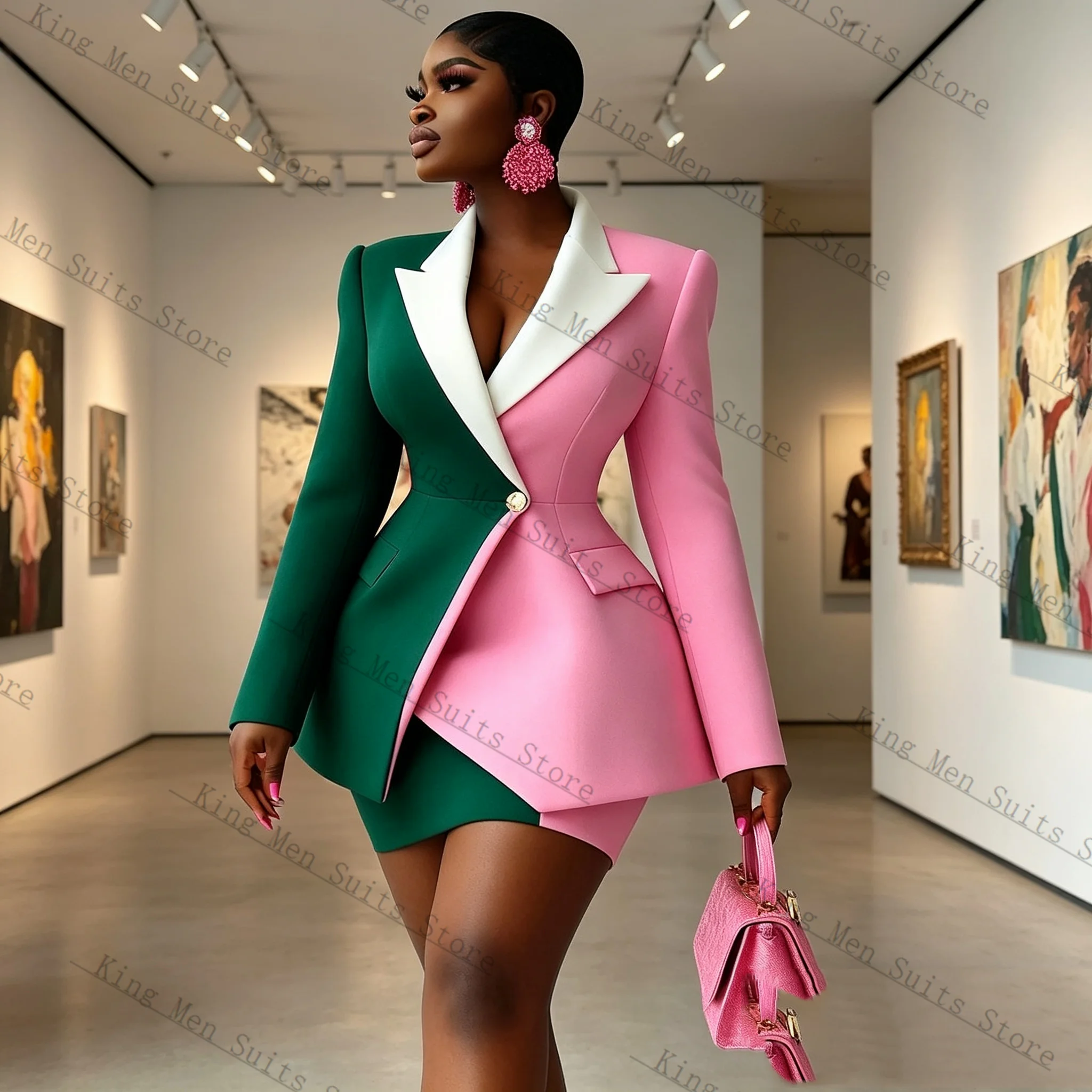 Roze Groen Vrouwen Pak Rok Set - Women Formal Wear Blazer Set recensie en prijs