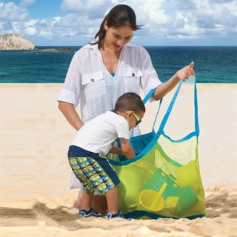Storage Bags Basket Mesh Green Strap Summer Outdoor Mesh Beach Bags Kids Toys Quick Storage Bag Sand Digging Shell Storage Bag