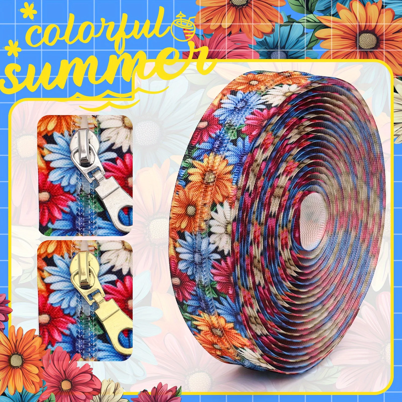 1 Satz = 4,5 m langer Reißverschluss + 10 Reißverschlussketten, farbige Blumenelementkette, 5 # Reißverschlussset, DIY-Ersatzreißverschluss zum Nähen.