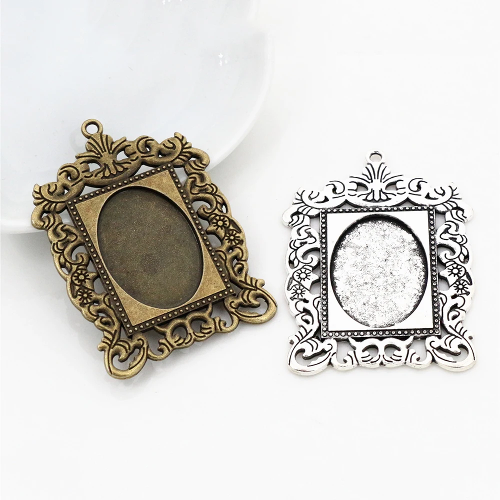 5pcs 18x25mm Inner Size Antique Silver Plated Bronze Black Fashion Style  Cameo Cabochon Base Setting Pendant necklace findings