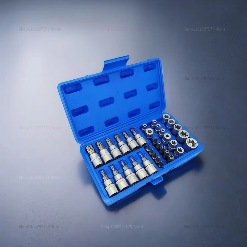 Set di bussole di trasmissione da 34 pezzi Punte a stella esterne da 3/8 5/16 pollici con custodia per il trasporto, perfette per riparazioni automobilistiche e strumenti da officina