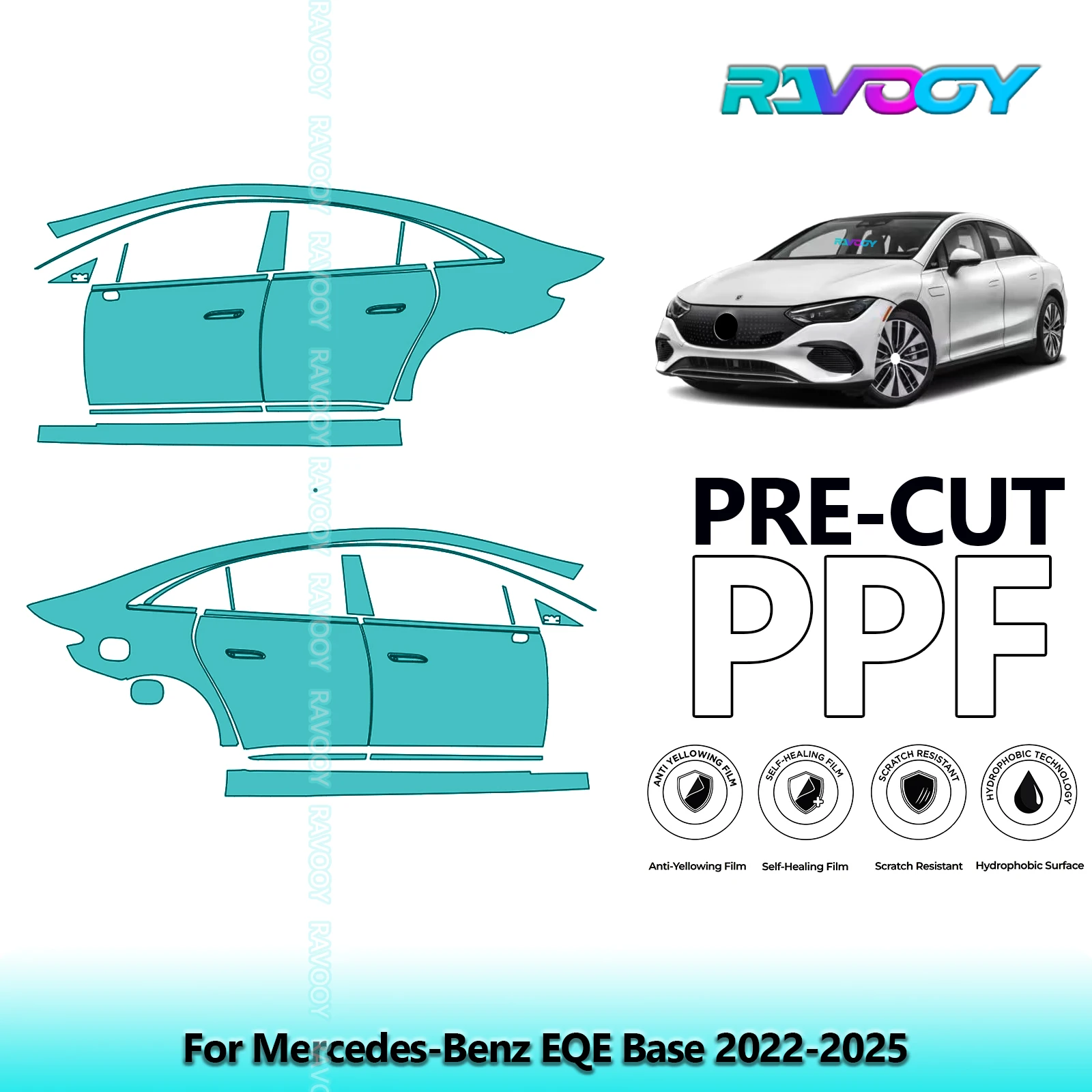 

For Mercedes-Benz EQE Base 2022-2025 8.5mil Clear Matte Pre-Cut PPF Door & A/B Pillar Kit TPU Paint Protection Film Set