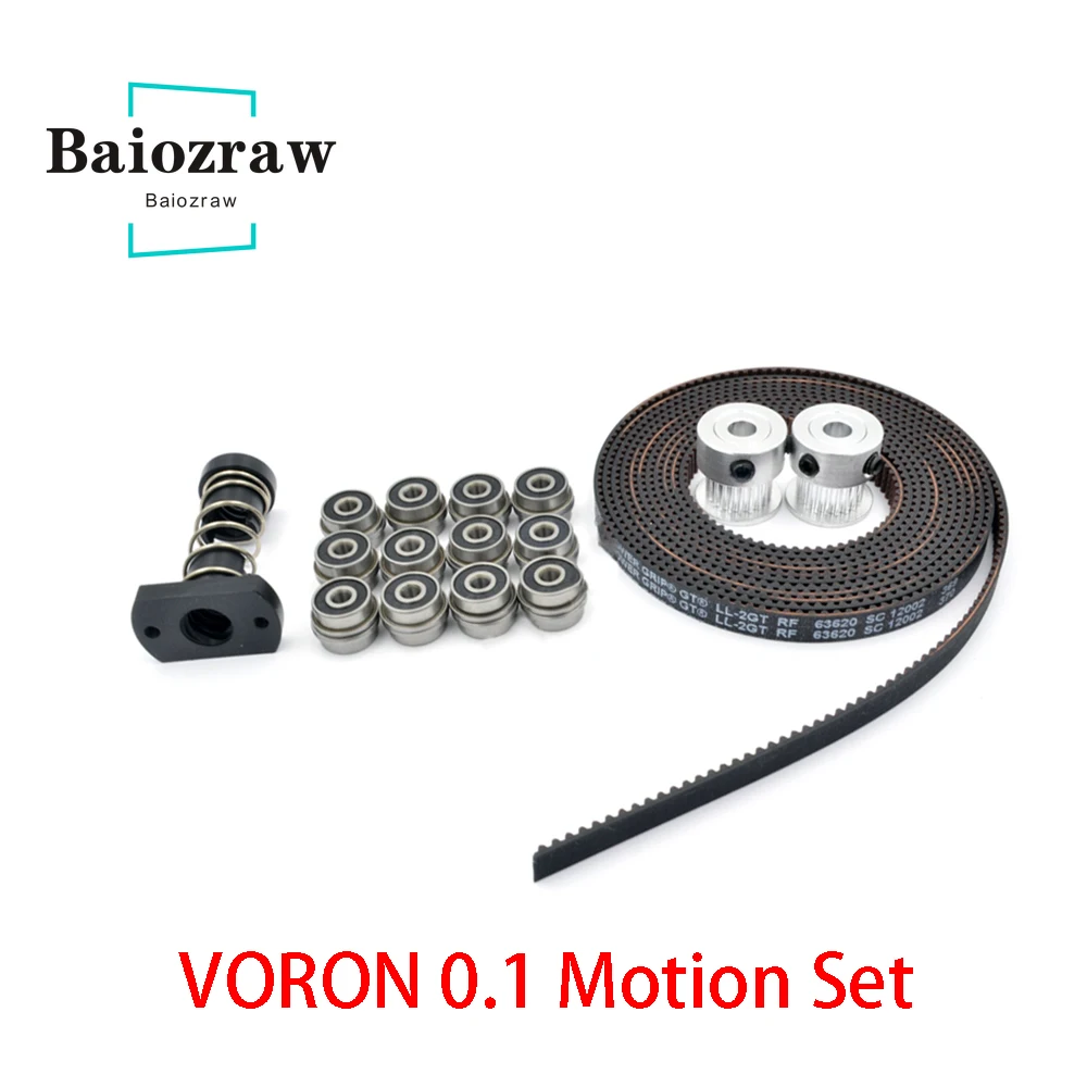 Baiozraw V0.1 Motion Set GT2 LL-2GT RF Open Belt 2GT 20Teeth Pulley F623-RS Bearing T8 Flange Nut 8mm Lead for Voron 0.1 Parts