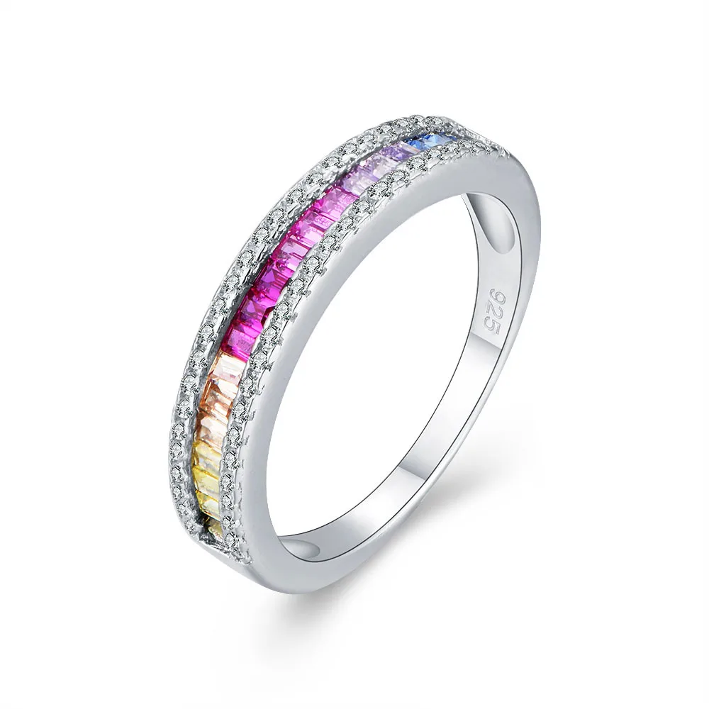 

Серебряное квадратное кольцо S925 Micro Pave Color — циркон, ювелирные изделия из Европы и США