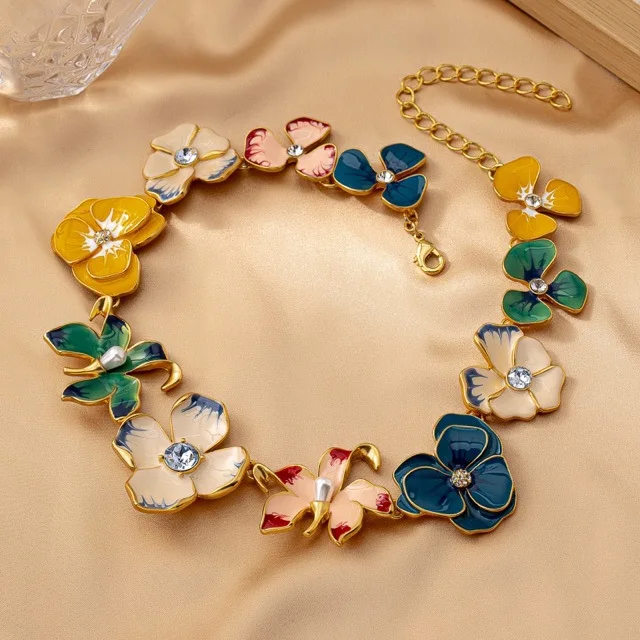 

European and American Fashion Colorful Trendy Leisure Enamel Flower Series Necklace