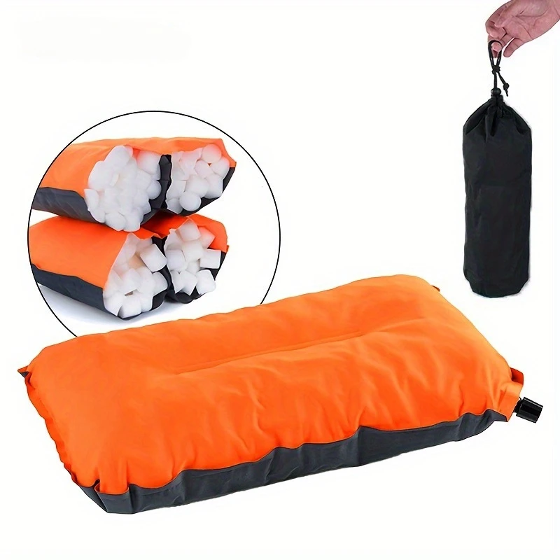 Automatic Inflatable Pillow, Comfortable Sponge Pillow, for Outdoor Camping Travel Car Office Back Cushion Bedding