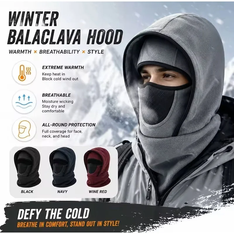 Winter Warm Windproof Headgear Ski Sports Balaclava Mask Integrated Neck Protect Hat Outdoor Cycling Gear All-round Protect Hood