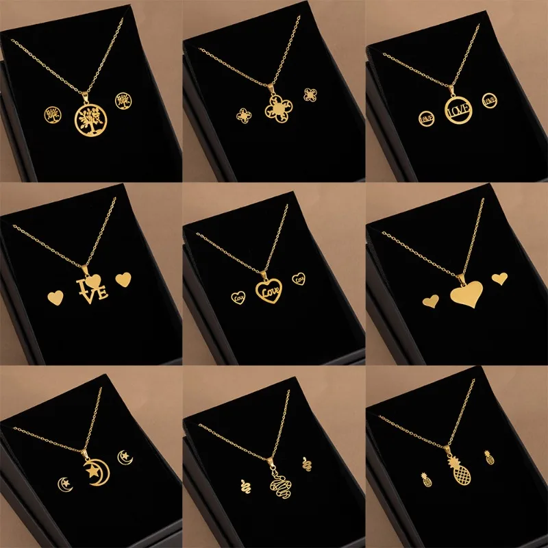 

Stainless Steel Jewelry Set For Women Love Heart Cat Claw Triangle Necklace Earrings Mother's Day Gift Wholesale