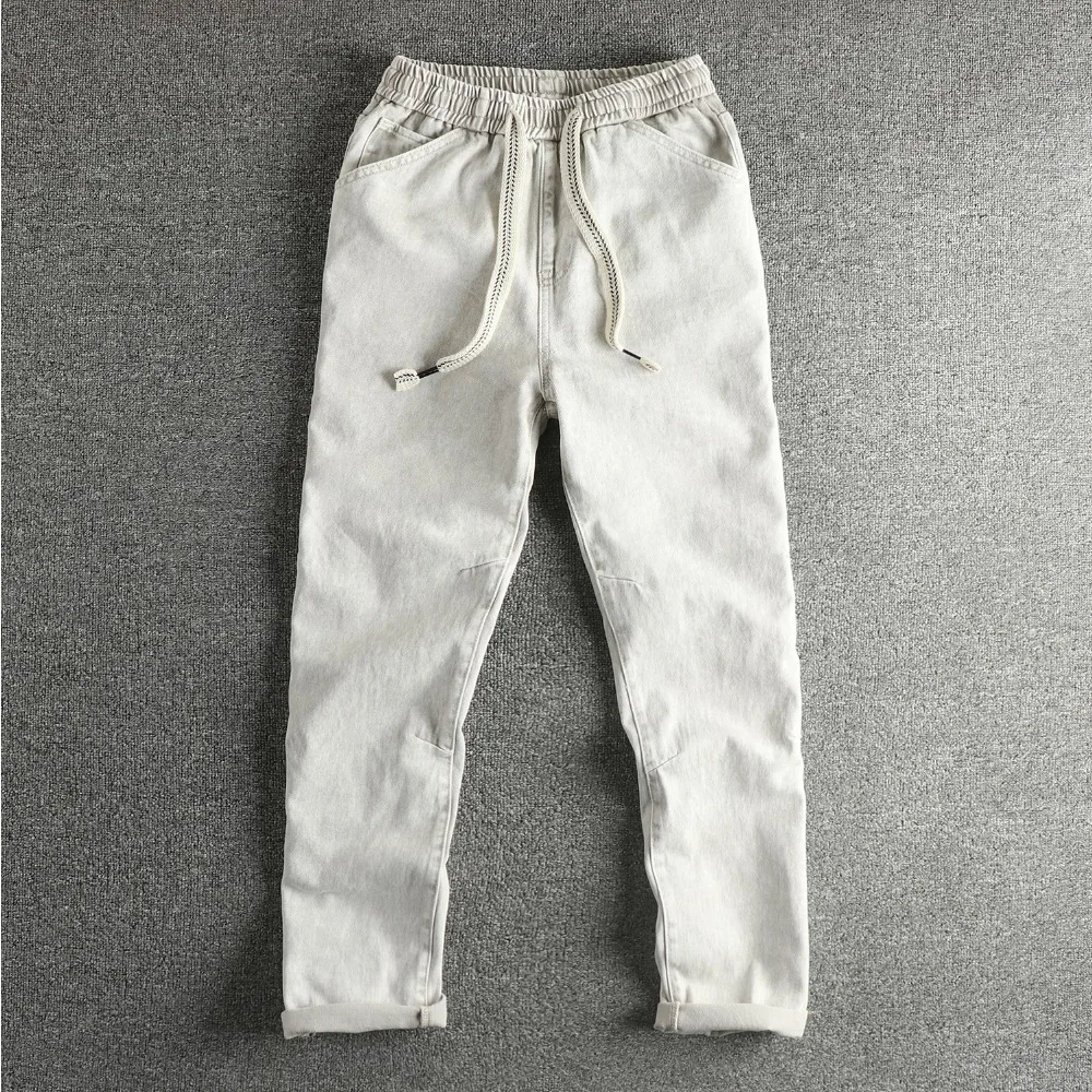 100% コットン ヘビーウォッシュ加工 ダメージ加工 メンズジーンズ ルーズストレートレッグ スリミング トレンドパンツ