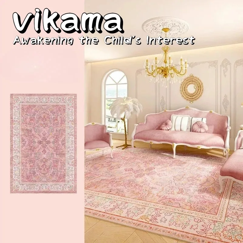 VIKAMA nouveau tapis de salon persan rétro-tapis de chevet imperméable de luxe rose, lingette lavable-tapis de sol de chambre propre pour femmes