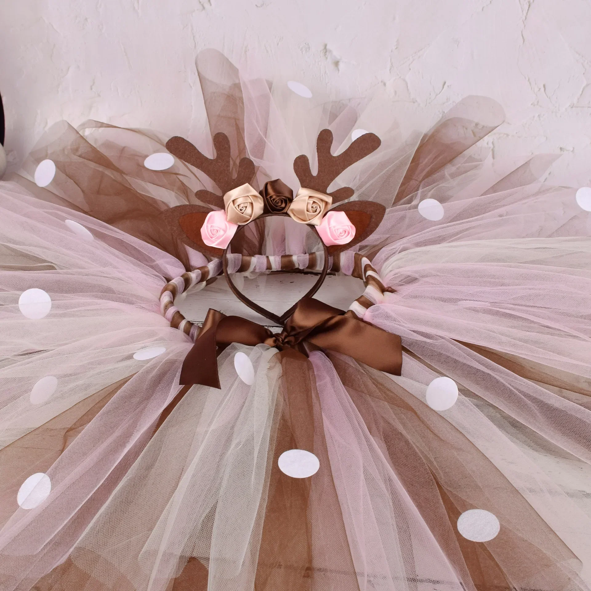 Cartoon Bambi Photography Tutu Dress Christmas Fluffy Brown Deer Girls Tulle Tutu Skirt Halloween Carnival Children Outfit