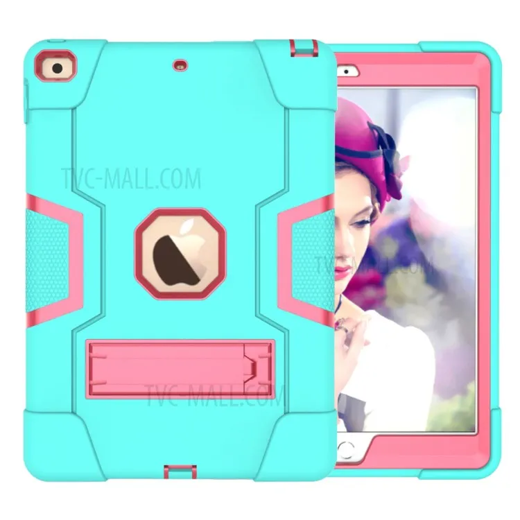 

Shockproof Anti-fingerprint Dustproof TPU + PC Combo Tablet Cover with Kickstand for iPad 10.2 (2021)/(2020)/(2019) - Cyan/Rose